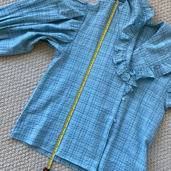 Beams Boy O.Big ruffled collar blouse, one size, blue check - Picture 7 of 11